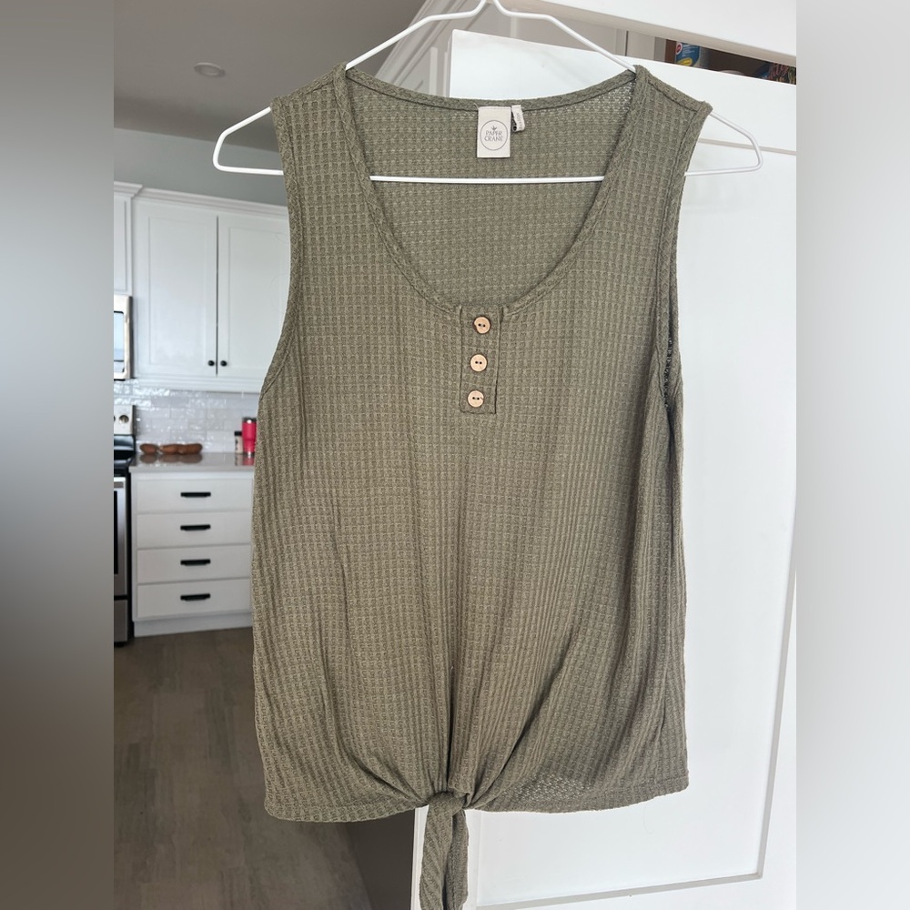 Green Ribbed Sleeveless Tank Top